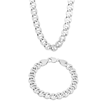 Stainless Steel Oval Mariner Chain Necklace and Bracelet Set.