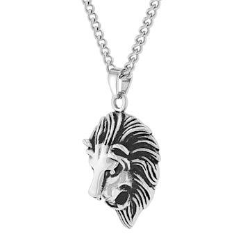 Stainless Steel Lion's Head Pendant With Curb Chain
