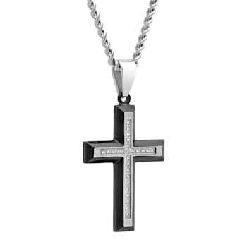 1/8CTW Diamond Stainless Steel Black Ion Plated Cross Pendant