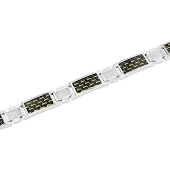 3/8CTW Diamond Stainless Steel Carbon Fiber Link Bracelet