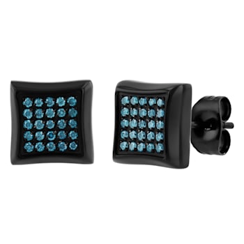 1/4CTW Blue Diamond Black Stainless Steel Stud Earrings