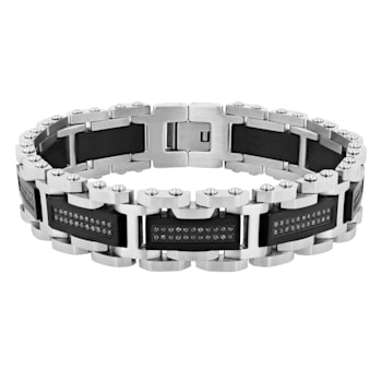 1CTW Black Diamond Two-Tone Stainless Steel Link Bracelet