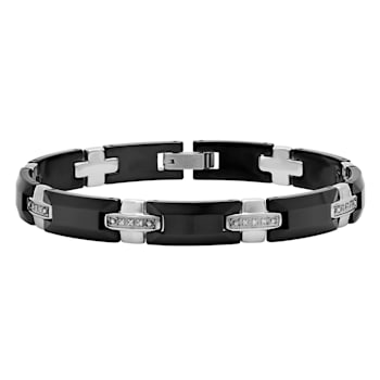 1/8CTW Diamond Two Tone Tungsten and Stainless Steel Link Bracelet