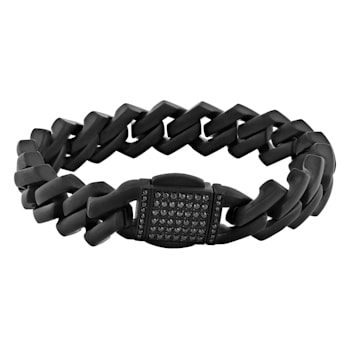Black Cubic Zirconia Black Stainless Steel Link Bracelet