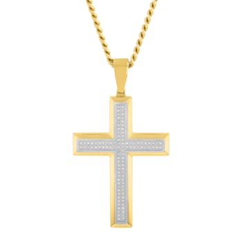1/2CTW Diamond Stainless Steel Yellow Ion Plated Cross Pendant