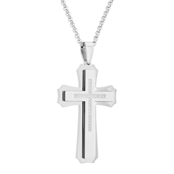 1/4CTW Diamond Stainless Steel Cross Pendant