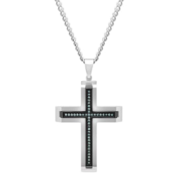 0.20CTW Blue Diamond Stainless Steel with Black IP Cross