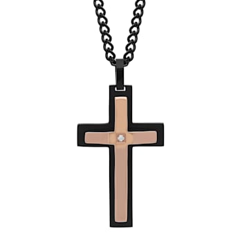 Diamond Accent Two-Tone Stainless Steel Cross Pendant