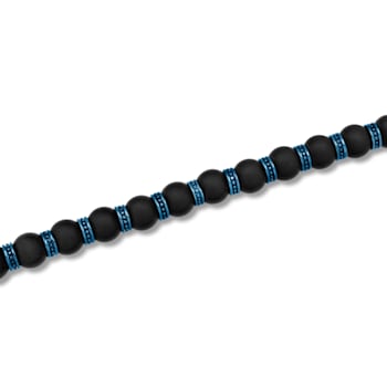 Stainless Steel Blue Ion Plated Matte Onyx Bead Bracelet