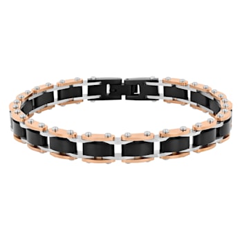 Stainless Steel Black & Rose Ion Plated Link Bracelet