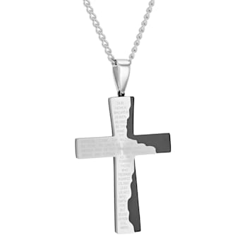 Two-Tone Stainless Steel The Lord's Prayer Tablet Cross Pendant