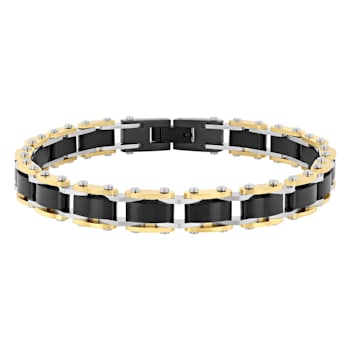 Stainless Steel Black & Yellow Ion Plated Link Bracelet