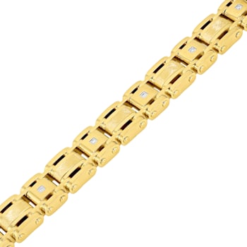 1/10CTW Diamond Stainless Steel Yellow Ion Plated Link Bracelet