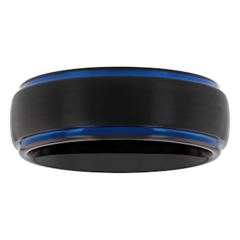 Black and Blue Tungsten 8MM Step Edge Band