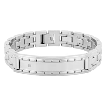 Diamond Accent Stainless Steel Dog Tag, Cross Pendant, & Bracelet Set