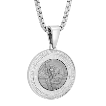 1/4CTW Diamond Stainless Steel St. Christopher Medallion Pendant