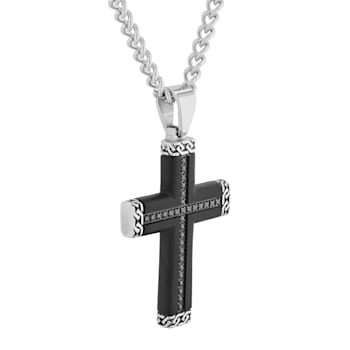 1/4CTW Black Diamond Stainless Steel Black Ion Plated Cross Pendant