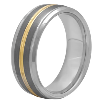Tungsten Comfort™ 8MM Tungsten Beveled Edge with Yellow Ion Plated Band