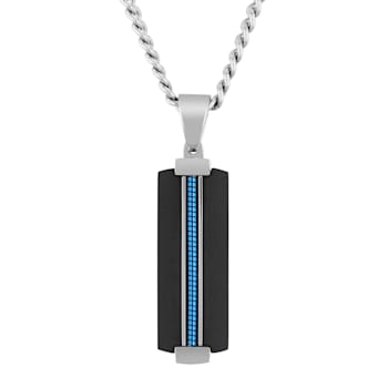 Stainless Steel Black & Blue Ion Plated Braided Dog Tag Pendant