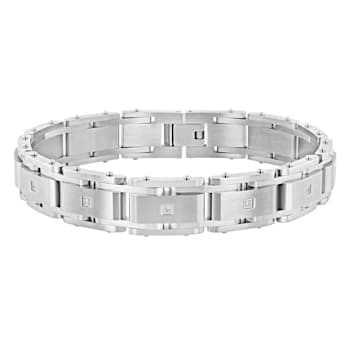 1/10CTW Diamond Stainless Steel Rail Road Link Bracelet
