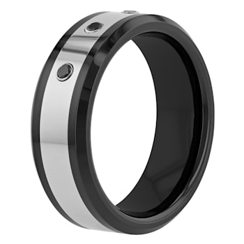 1/10CTW Black Diamond Black Tungsten and Ceramic 8MM Beveled Edge Band