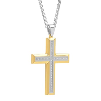 1/4CTW Diamond Stainless Steel Yellow Ion Plated Cross Pendant