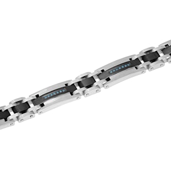 Stainless Steel Black Ion Plated Blue Diamond Bracelet .25ctw