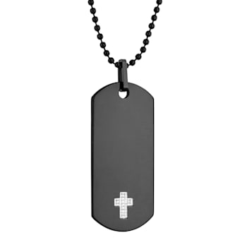 1/20CTW Diamond Stainless Steel with Black Finish Dog Tag Pendant