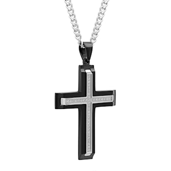 1/5CTW Diamond Stainless Steel Black Ion Plated Cross Pendant