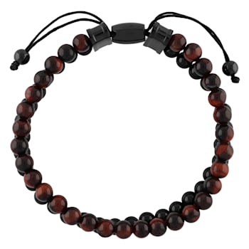 Onyx and Red Tiger Eye Bead & Stainless Steel Bolo Bracelet