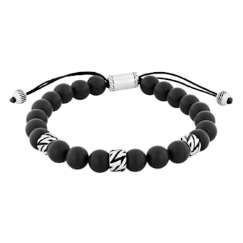 Onyx Bead and Stainless Steel Bolo Bracelet