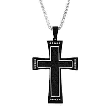1/4CTW Diamond Stainless Steel Black Ion Plated Cross Pendant