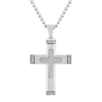 1/10CTW Diamond Stainless Steel Thorn Vine Cross Pendant