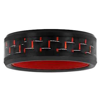 Tungsten Comfort™ 8MM Tungsten Ion Plated with Red Carbon Fiber &
Red Silicone Band
