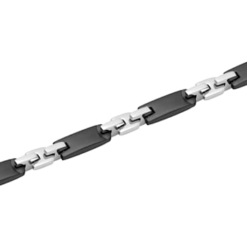 Stainless Steel Black & White Ion Plated Tag Bracelet