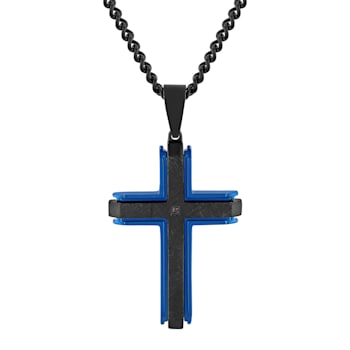 Black Diamond Accent Two-Tone Stainless Steel Dog Tag, Cross Pendant,
& Bracelet Set