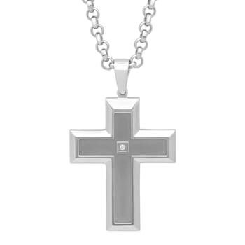 1/20CTW Diamond Stainless Steel Cross Pendant