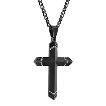 1/8CTW Diamond Stainless Steel Black Ion Plated Cross Pendant