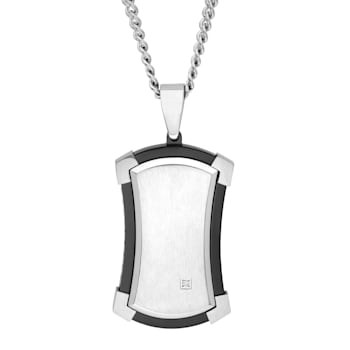 Diamond Accent Two-Tone Stainless Steel Dog Tag Pendant