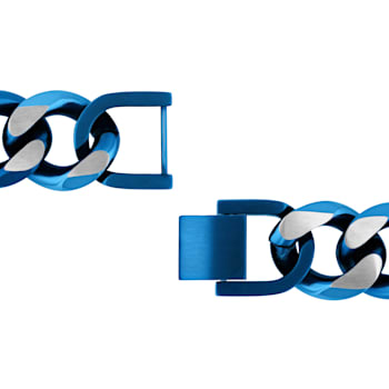 Stainless Steel White & Blue Ion Plated Beveled Curb Bracelet