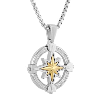 1/8CTW Diamond Stainless Steel Yellow Ion Plated Compass Medallion Pendant
