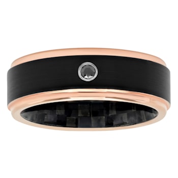 0.05CT Black Diamond Black and Rose IP Stainless Steel Carbon Fiber Band