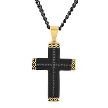 1/4CTW Black Diamond Stainless Steel Two-Tone Cross Pendant