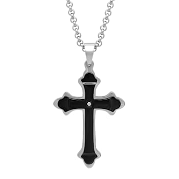 Diamond Accent Black Ion Plated Stacked Cross Pendant