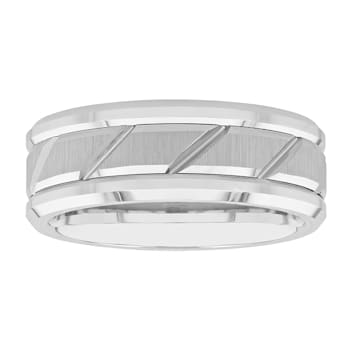 Tungsten 8MM Grooved Comfort-Fit Band in Lustrous White