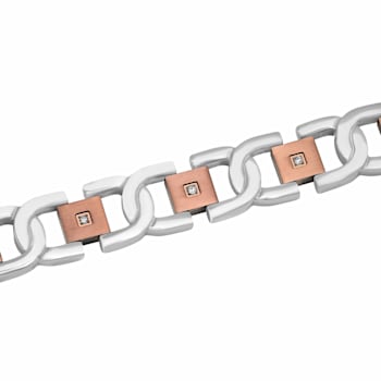 0.13CTW Diamond Two-Tone Stainless Steel Link Bracelet