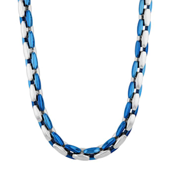 Stainless Steel White & Blue Ion Plated Chain Necklace