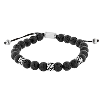 Black Lava Bead and Stainless Steel Bolo Bracelet
