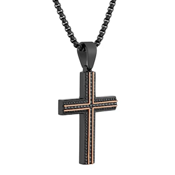 3/4CTW Black Diamond Stainless Steel Two-Tone Cross Pendant