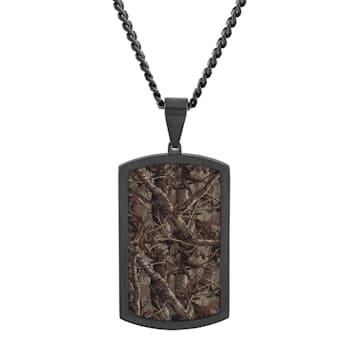 Black IP Stainless Steel & Camo Design Carbon Fiber Dog Tag